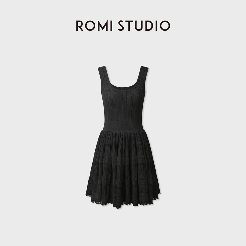 Romi Studio High-End Matte Rayon Polka Dot Lace Deep U-Neck Dress Rwdslt3471 Romi Studio High-End Matte Rayon Polka Dot Lace Deep U-Neck Dress Rwdslt3471