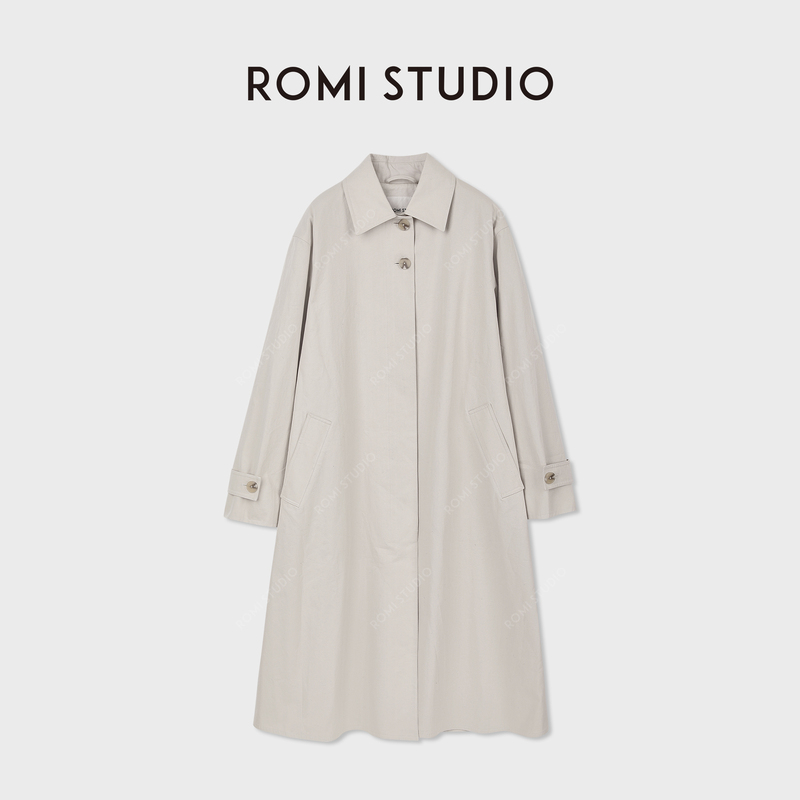 Romi Studio High-Count Pima Cotton Horn Button Structured Trench Coat Rwcswg6984