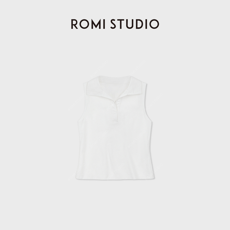 Romi Studio Pique Mesh Quick-Drying Polo Collar Sleeveless Slim-Fit Vest Top Rwdss62266