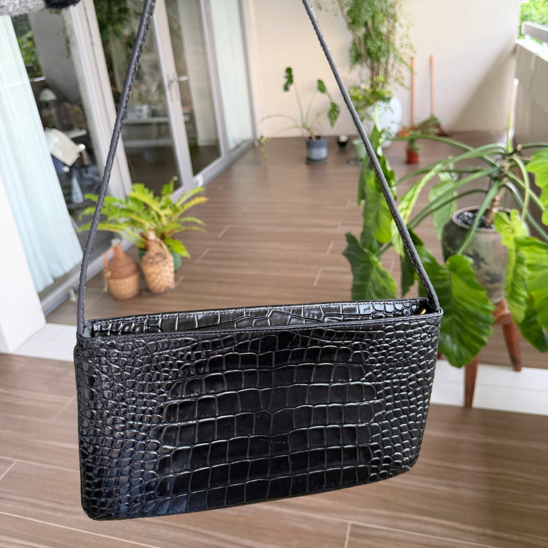 Romi Studio Crocodile Pattern First-Layer Cowhide Shoulder Bag Retro Stereo Crocodile Scale Bag Rwdap36171