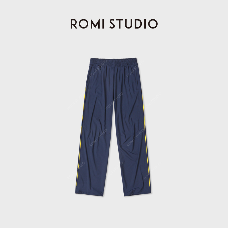 Romi Studio School Uniform Pants Lightweight Sports Navy Blue Contrast Drawstring Casual Trousers Rwdsx93645