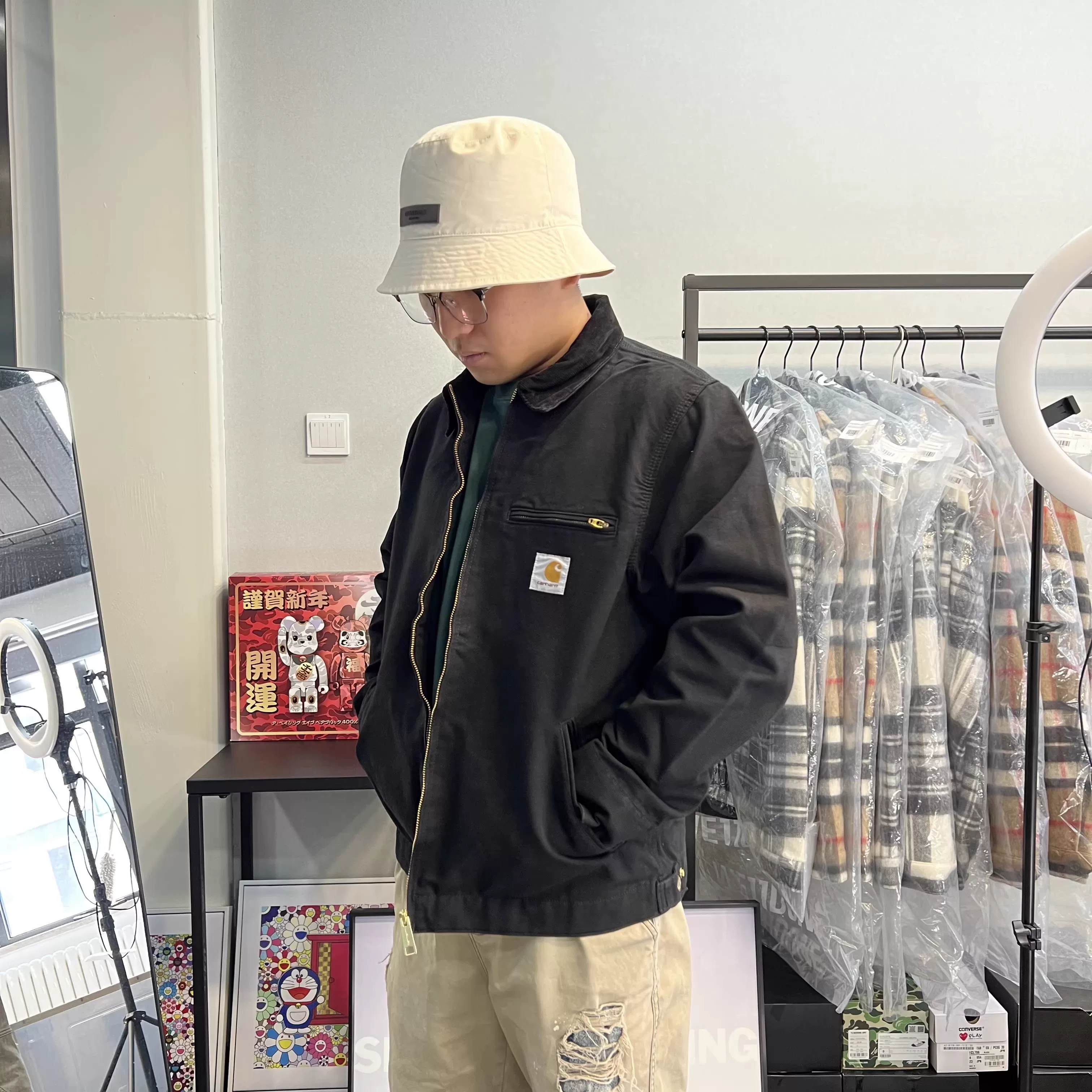 Джекет Carhartt Detroit с эффектом состаренной ткани, синяя камуфляжно-песочная стирка, стильная куртка на все сезоны для мужчин и женщин