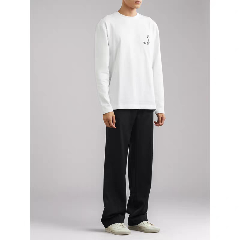 Jacquemus Long-Sleeve T-Shirt with Embroidered Print, Cotton Plain Fabric Base Shirt, Capri Small Fish Design, Unisex