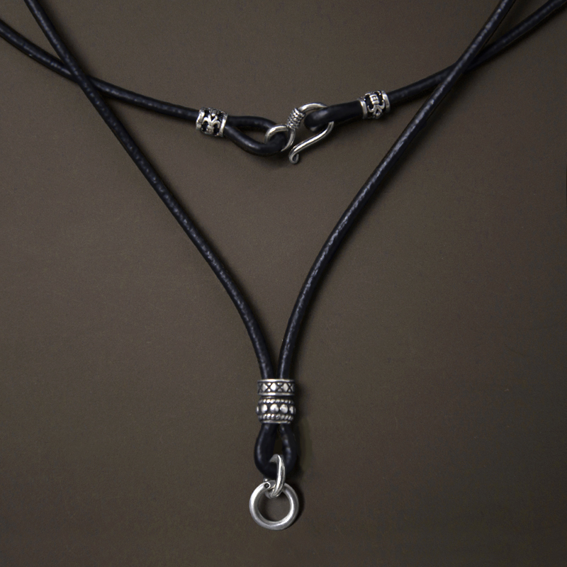 Sterling Silver Leather Cord Wolf Tooth Necklace Cord for Men, High-End Personalized Black Pendant Cord, Hanging Cord for Gold and Jade Pendants