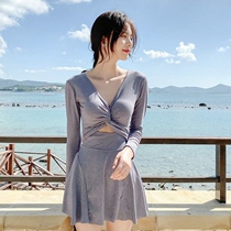 Swimsuit womens summer cover arm blossom swimsuit womens summer 2021 new long sleeves covered with slim conjoined South Korea