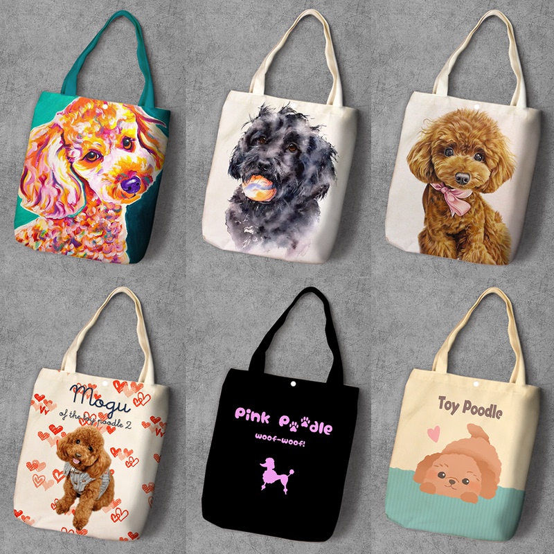 Shopping Bag Poodle Dog Single Shoulder Bag Student Canvas Bag Simple Gift Bag