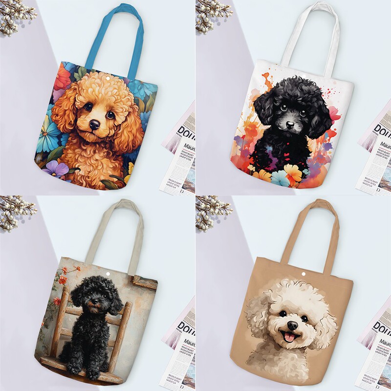 Poodle, Curly-Haired Dog, Teddy, Shopping Bag, Single-Shoulder Canvas Bag, Tote Bag, Single-Shoulder Bag