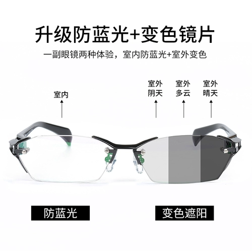 Бесплатные очки Menye Ultra -Slight Business Pure Titanium Stackes Rame с почти визуальными очками со степенью смены цветов стекла