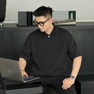 Outfit no. 22 president polo shirt old money style high-end metal button lapel men's short-sleeved t-shirt