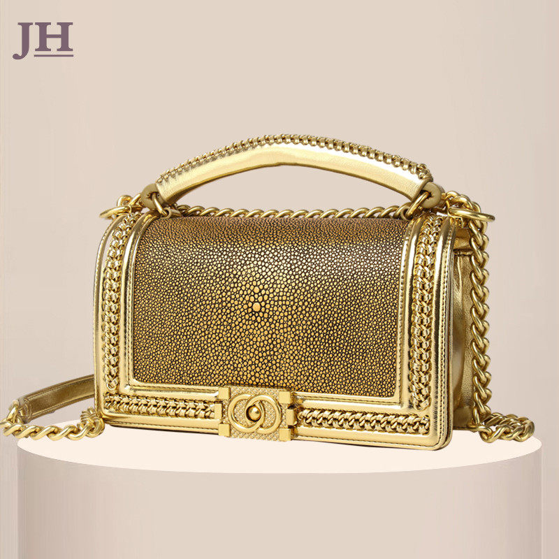 JH high-luxury pearl fish bag chain bag leather handbag new devil fish niche hot mom bag shoulder bag Messenger bag