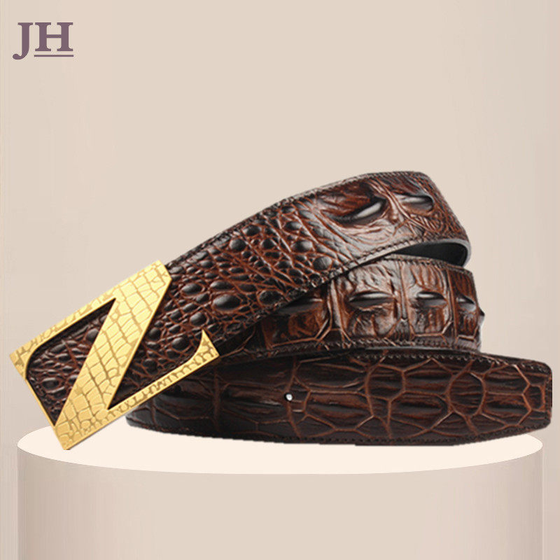 High-end crocodile belt men's genuine leather 2022 new belt smooth buckle fashion all-match perforated Z belt 3 8cm
