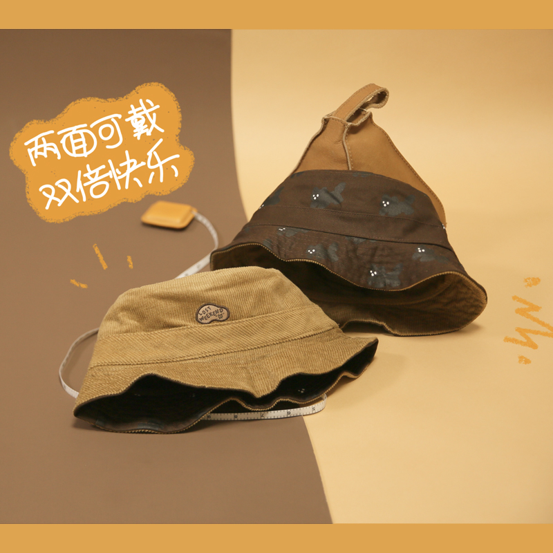 SHARK Sa Ke creative two sides wear windproof and wild sunscreen fisherman hat Corduroy cute ins men and women autumn and winter