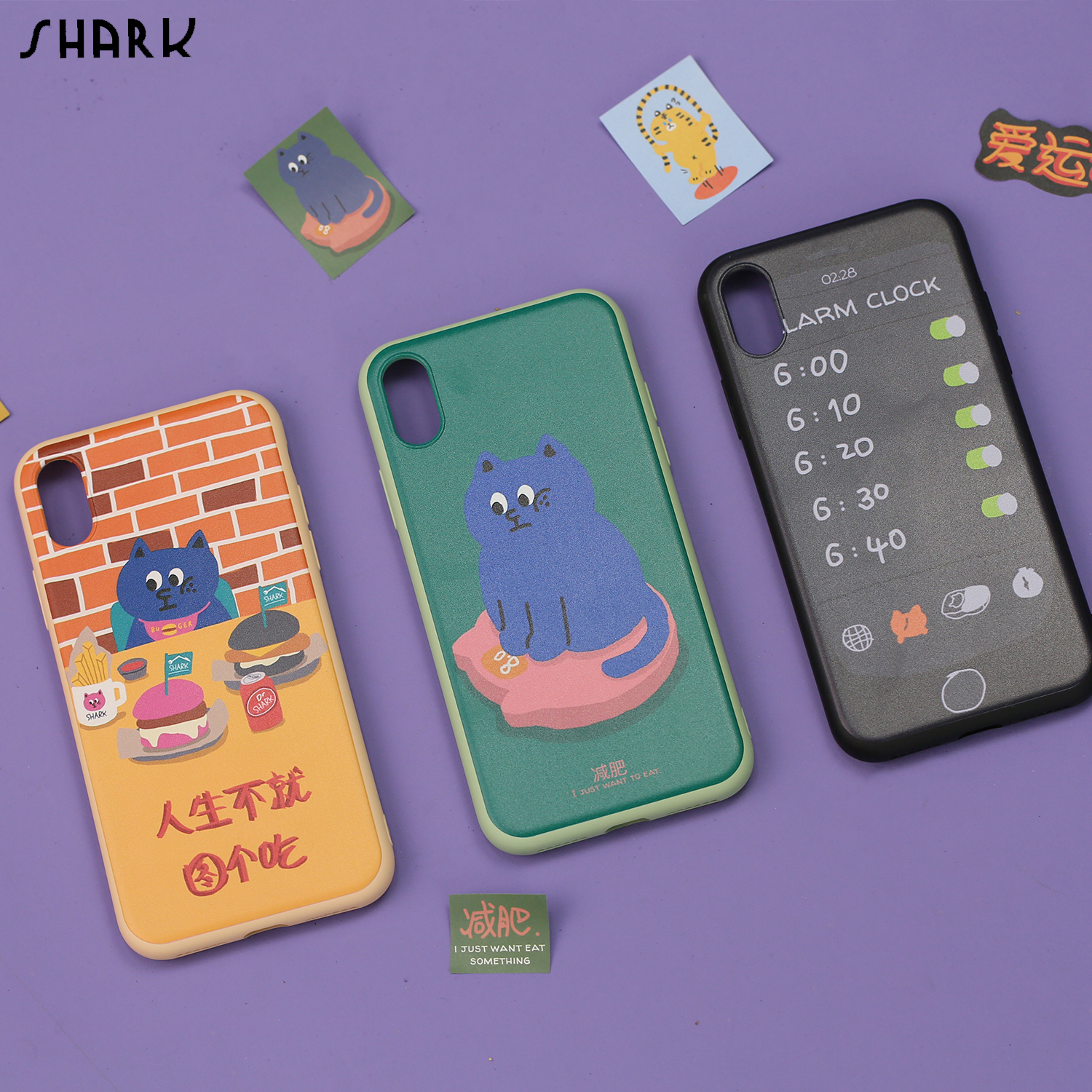SHARK Sari Happy Fat Home Cat Illustrations Mobile Phone Protection Shell Apple X Frosted Sides iphone7 Cartoon Original