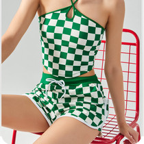 Summer sexy fitness suit hanging neck sports lingerie training shorts naked feeling breathable running two sets of casual women