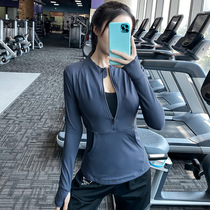 Large size yoga clothing fat mm running fitness clothes half zipper Stretch Slim sports long sleeve pullover nylon breathable