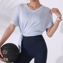 Thin sports short sleeve breathable loose fitness blouse V-neck quick-dry running T-shirt long side fork training suit