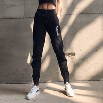 High waist loose lace-up sports casual pants running training moisture wicking yoga belt letter thick fitness pants