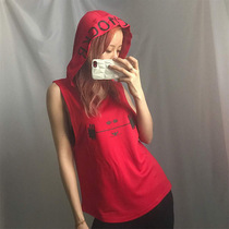 Fitness clothes Womens training hooded vest sweat-absorbing breathable top Sports casual blouse loose thin yoga clothes