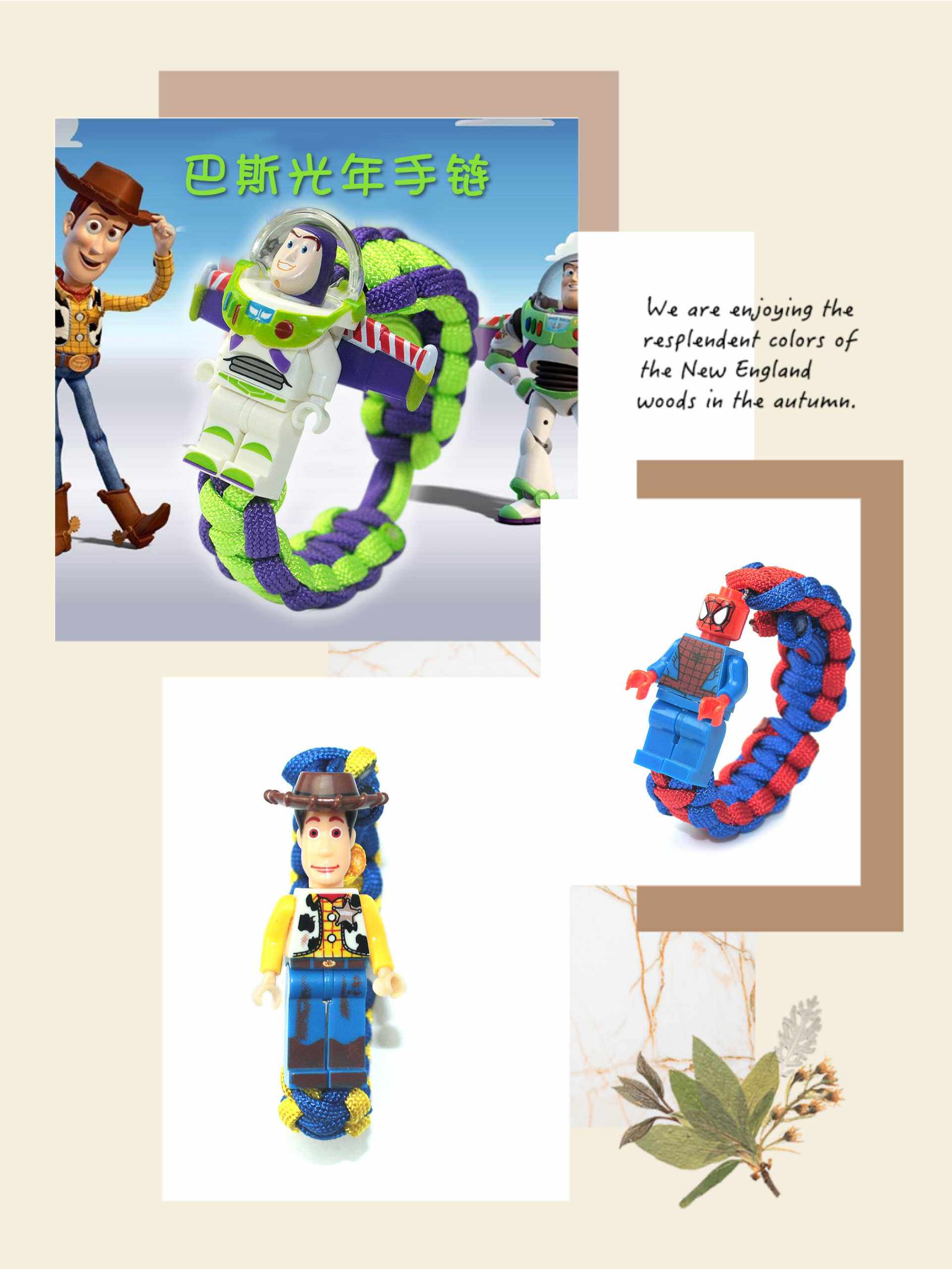 Toy Story Buzz Lightyear Woody Spider-Man Lego Building Blocks Children's Fashion Student Gift Bracelet