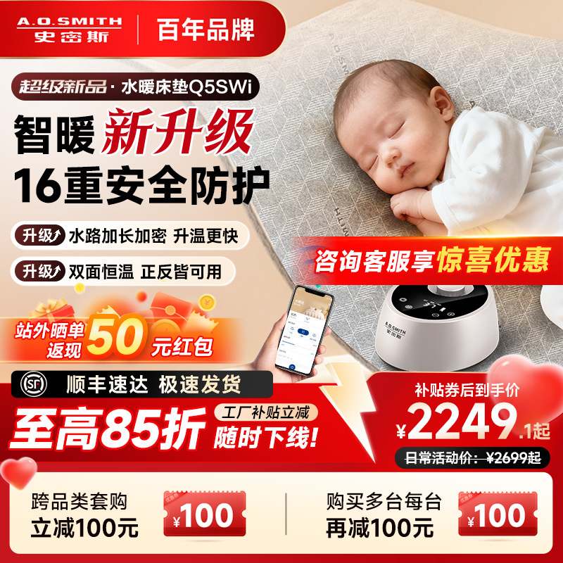 [New Upgrade] Ao Smith Double Thermostatic Water Heating Mattress Water Heating Blanket Safe Smart Electric Blanket Q5Swi