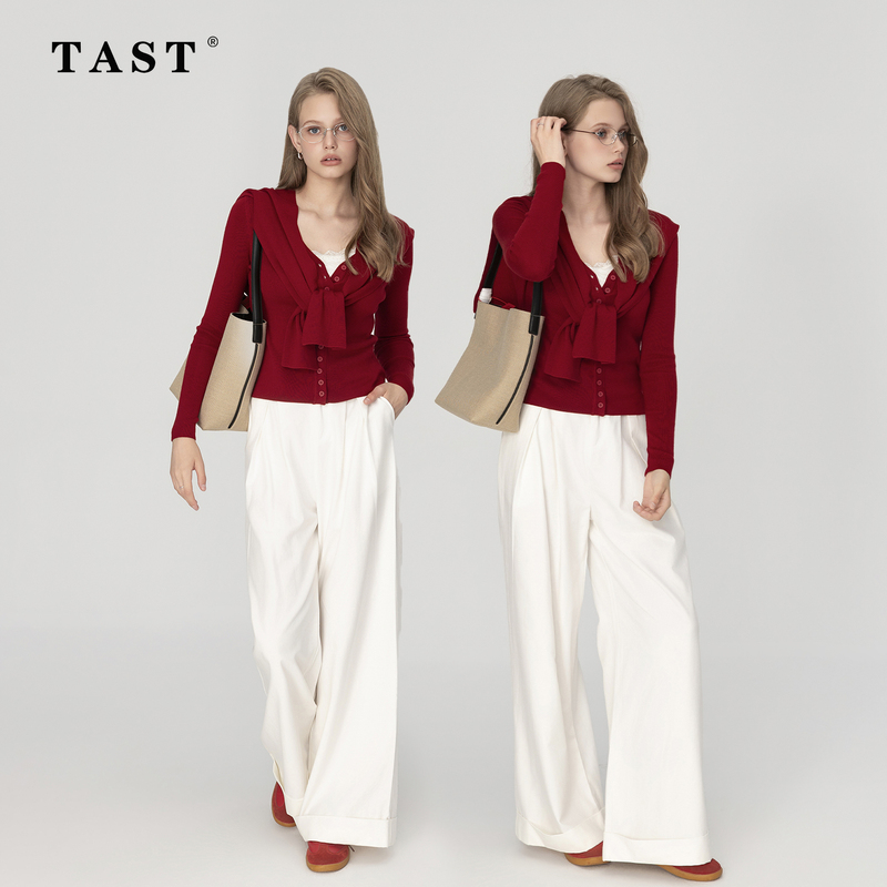 Tast White Double-Pleated Wide-Leg Suit Pants for Women, High-Waisted, Hip-Covering, Slimming, Floor-Length, Loose, Casual, Straight-Leg Trousers with Drape Tast White Double-Pleated Wide-Leg Suit Pants for Women, High-Waisted, Hip-Covering, Slimming, Floor-Length, Loose, Casual, Straight-Leg Trousers with Drape