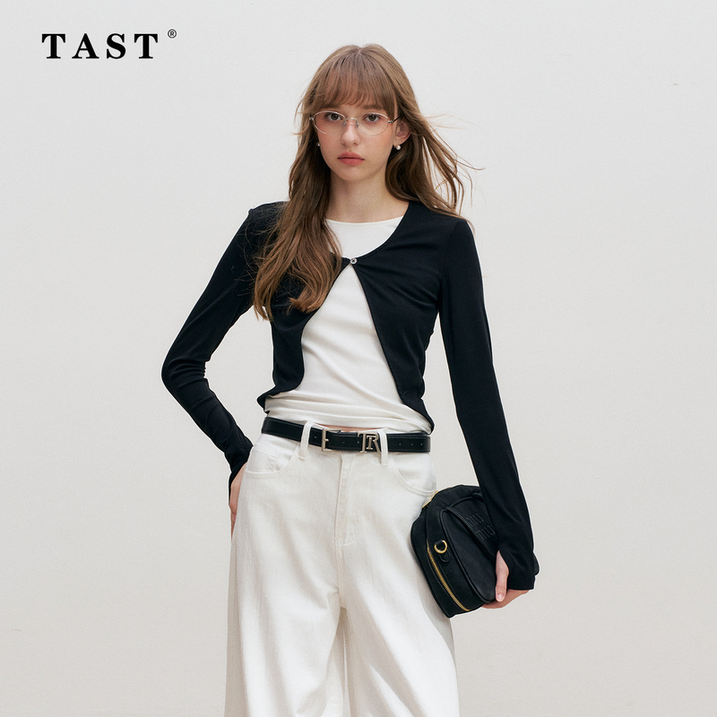 Tast Black Short Fake Two-Piece Long-Sleeve T-Shirt for Women 2026 Autumn New Thin Shirt Slim Fit Top