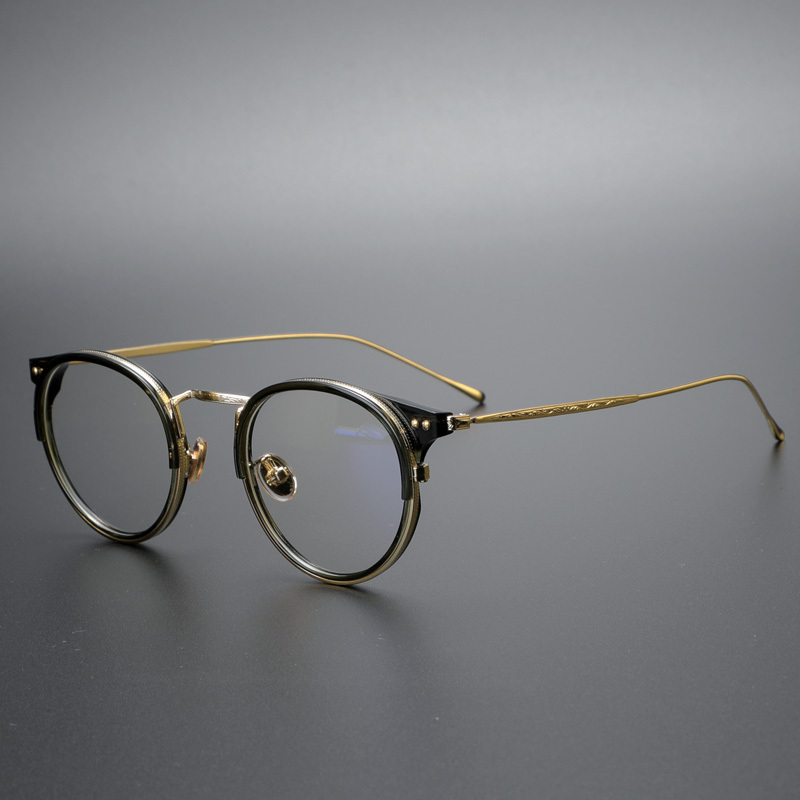 Round Retro Artistic Gold-Rimmed Glasses Frame, Ultra-Light Trendy Glasses for Men, Stylish Design for Fashionistas, Prescription Eyeglass Frame