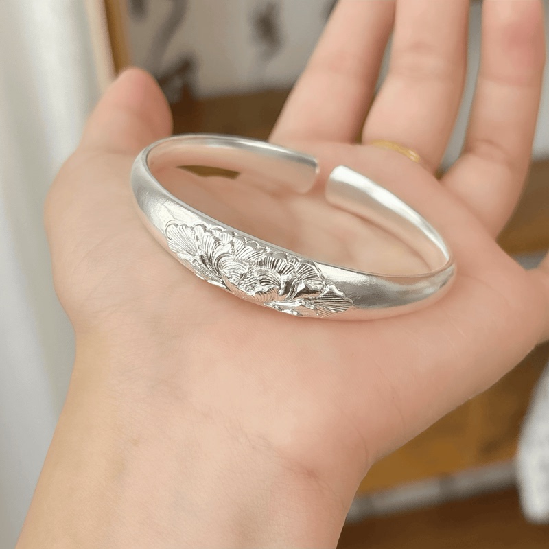 Sanchun Yinghua Peony Flower Soft Light 2026 New Original Design Pure Silver 9999 Bracelet New Chinese Style Open Bracelet