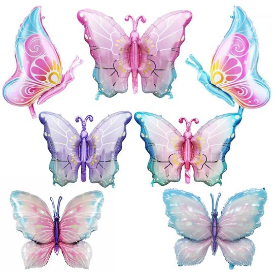 氦气球飘空铝膜蝴蝶美丽绚少女心炫彩大号紫色粉色冰蓝色节日布置