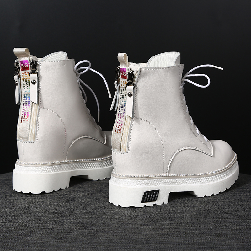 2021 autumn winter new strap double pull chain Martin boot female inner heightening slope heel woman boots Korean version 100 lap short boot female