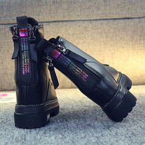 Inside heightening 9cm short boots woman 2021 Winter new water drill Colourful Rear Zipper Woman Boots Gush Cotton Shoes Wave Shoes