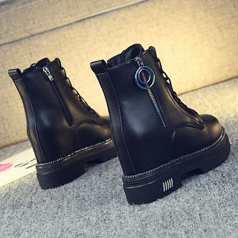 Inside heightening Colorful Side Pull Chain Casual Shoes Woman Gvet Warm Waterproof Desk Short Boots Woman 2021 Winter Slope heel Thin boots