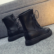Ding Dong shopkeeper recommends shaking sound Net red same Martin boots female handsome elastic leather female boots back zipper Korean short boots