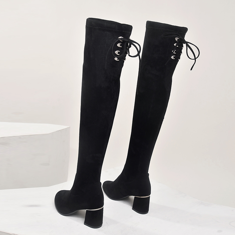 2021 autumn winter new over knee long cylinder casual shoes women heightening black suede elastic female boots trendy gush shoes