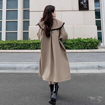 Pregnant womens spring clothes doll collar windbreaker coat womens spring and autumn new Korean style large size loose medium-length coat for small people