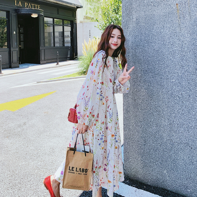 Maternity Wear Spring Colorful Puff Sleeve Dress for Women 2026 Spring and Autumn New Large Size Loose Sweet Age-Reducing Dress