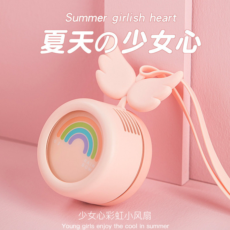 Halterneck Mini Small Fan Portable Dormitory Carry-on Small Big Wind USB Charging Handheld Mute Student Cute