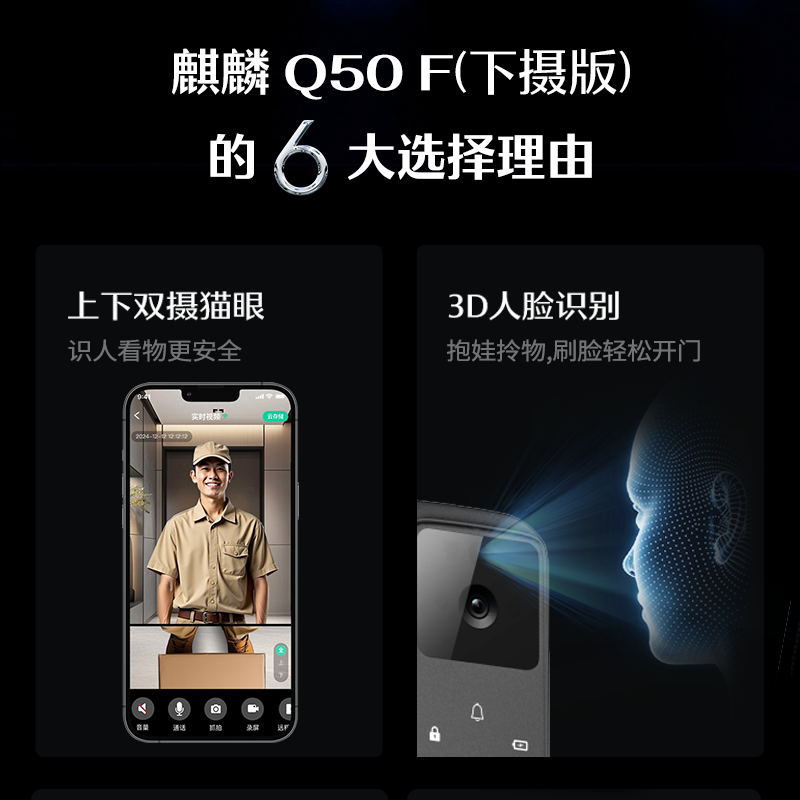 Deschmann Qilin Q50F (Lower Camera Version) Brand New Dual-Camera Cat-Eye Facial Recognition Smart Lock