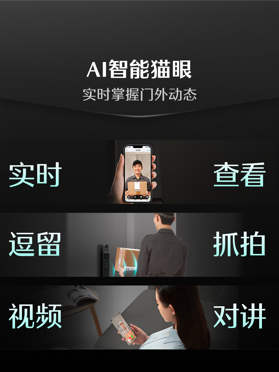 Deschmann Smart Door Lock with Face Recognition, Cat-Eye, Large Screen, Password Lock, Fingerprint Lock, Dasheng Q5Fpro (Classic Edition)