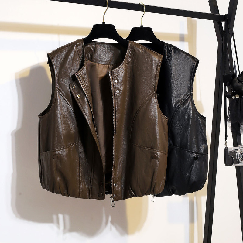 Large Pocket Vest for Women 2026 New Autumn Style, High-End, Chic and Stylish, Petite Pu Leather Vest Jacket Large Pocket Vest for Women 2026 New Autumn Style, High-End, Chic and Stylish, Petite Pu Leather Vest Jacket