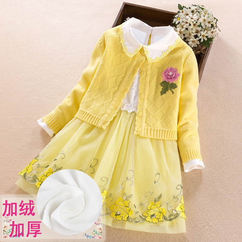 Cô gái mùa xuân và mùa thu Dresses 2020 mới của Hàn Quốc phiên bản của phong cách thời trang công chúa trẻ em áo len dài tay váy hai mảnh bộ.