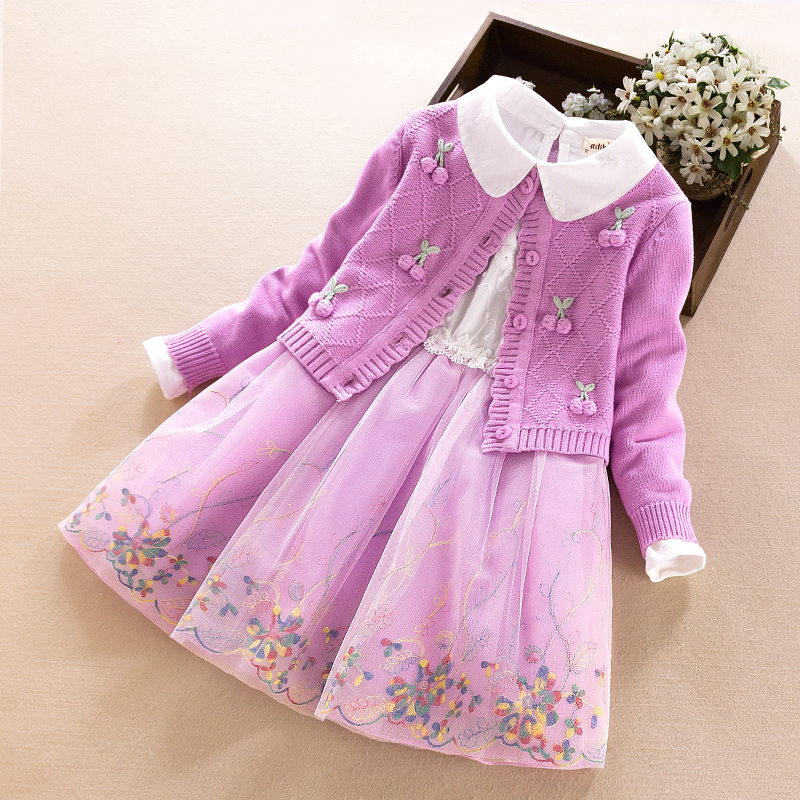 Cô gái mùa xuân và mùa thu Dresses 2020 mới của Hàn Quốc phiên bản của phong cách thời trang công chúa trẻ em áo len dài tay váy hai mảnh bộ.