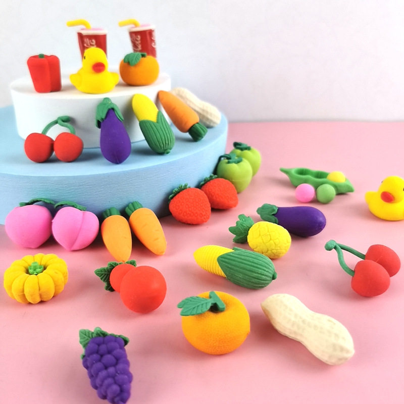 Creative Elementary School Students' Cute Stationery Fruit and Vegetable Erasers Cartoon Carrot Erasers Kindergarten Gifts and Prizes