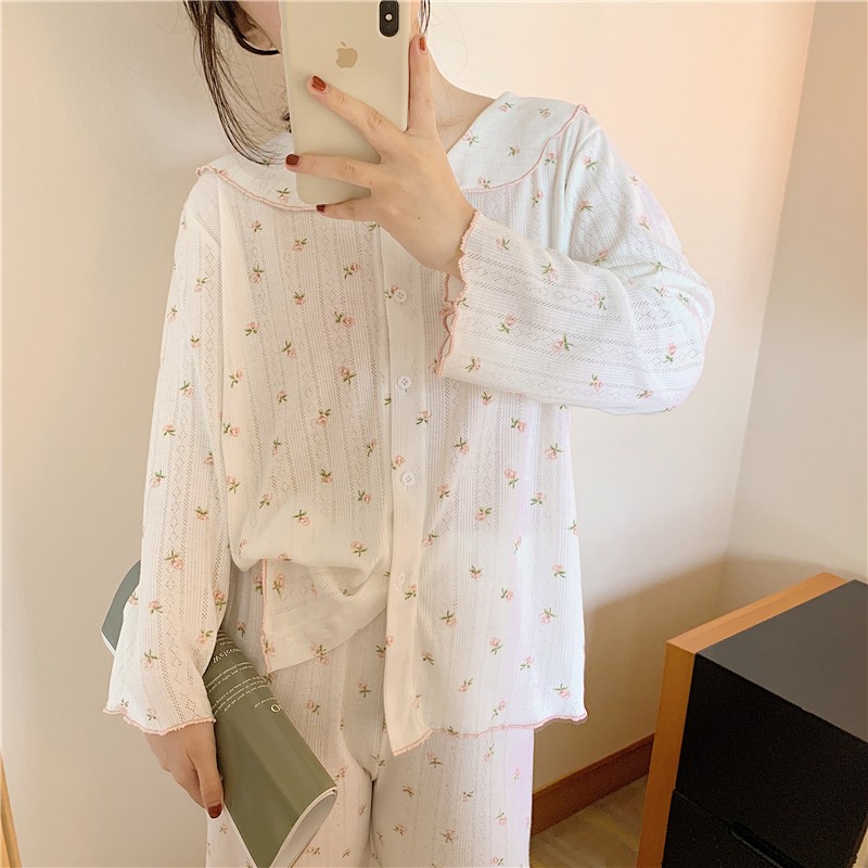 Day series little fresher ~ VIRRI CIAGA chic son department fresh and broken floral sweet and soft long sleeve sleepwear suit