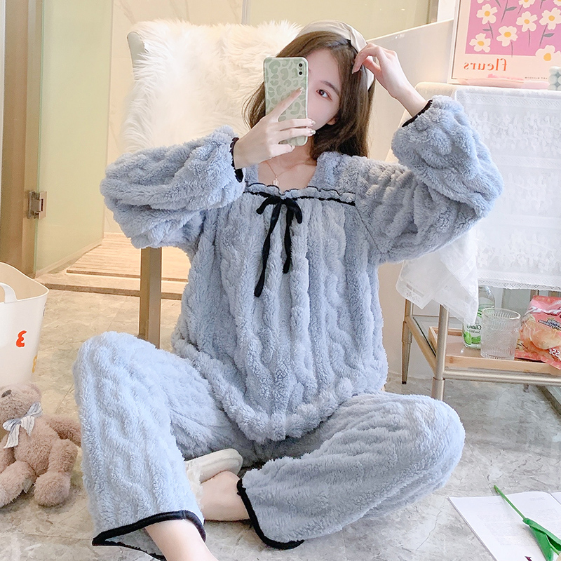 Fragrant and fragrant milk series ~ high JI with pint lead pyjamas woman autumn and winter sweet and gentle coral suede home suit suit