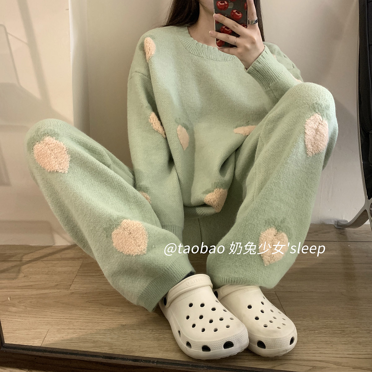 ins South Korea ~ rag tea water honey peach soft Mie girl sleep yi female autumn winter warm plush can be worn out of suit
