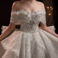 One-Shoulder Wedding Dress for Going Out, 2026 New Style, High-End Bridal Wedding Dress with Luxurious Heavy Craftsmanship and a Long Train