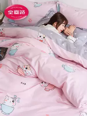 Bed four-piece cotton pure cotton 1 8m bed 1 5 double bed single quilt cover 2 0m simple cartoon princess style