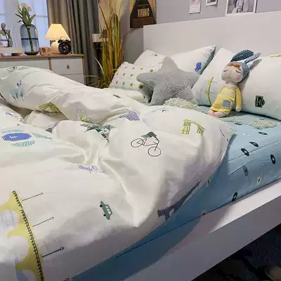 Four-piece cotton ins Net red quilt cover cotton bedding student dormitory three-piece set 1 5m1 8 meters bed