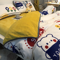 Jinxi Road milk velvet four-piece Winter coral velvet double-sided velvet padded flannel sheets quilt cover bed plush